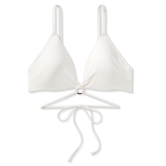 Lightly Lined Triangle Strappy Tie Ribbed Bikini Top+JM Pearl sun spray - Picture 2 of 15